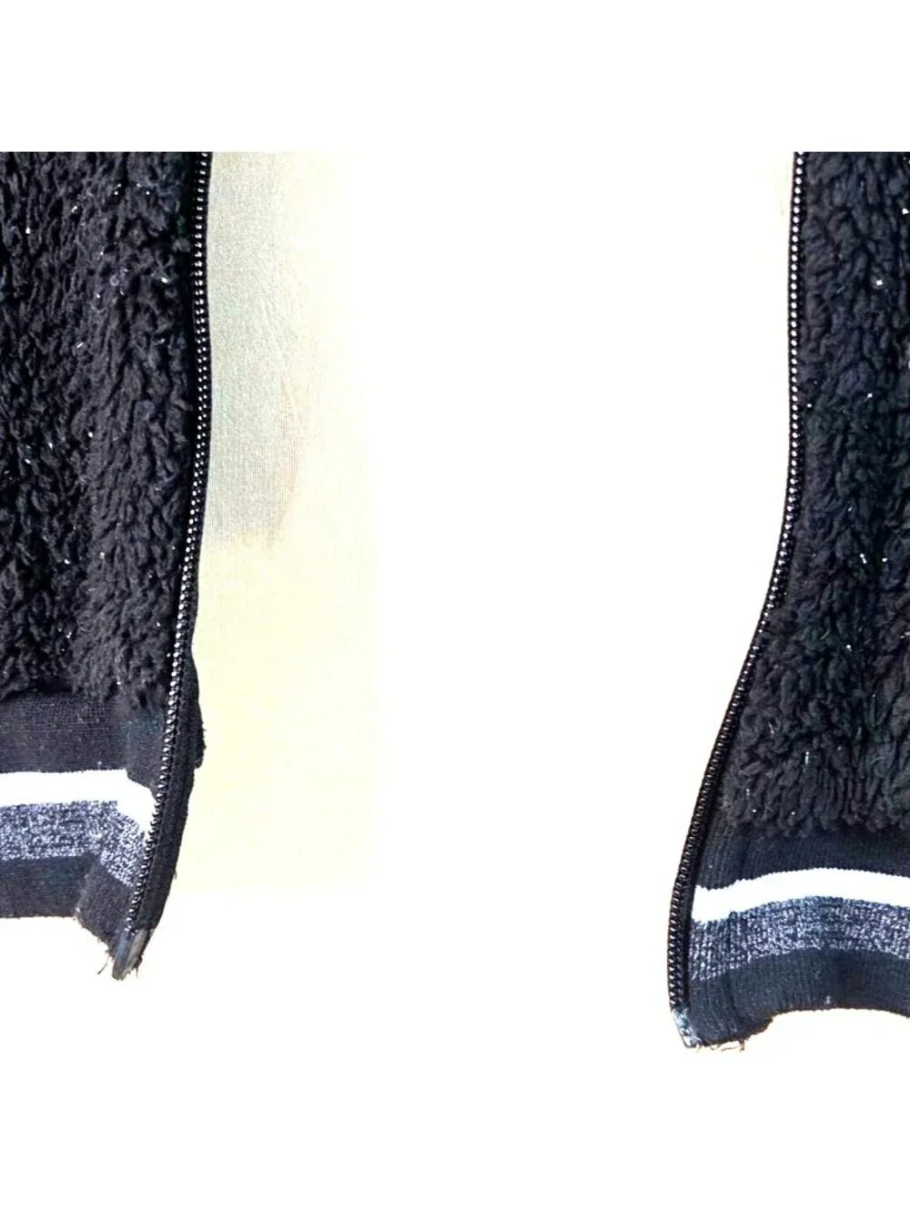 Wonder Nation Girls Black Hooded Sherpa Jacket XL (14-16) Sparkle Ribbed Trim